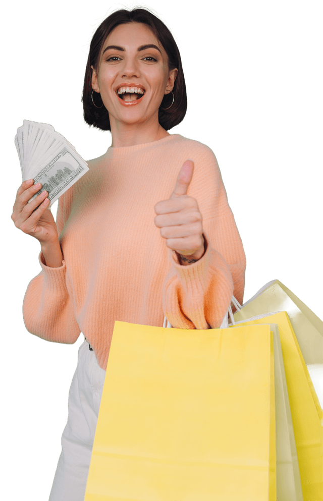 Happy Customer holding Cash